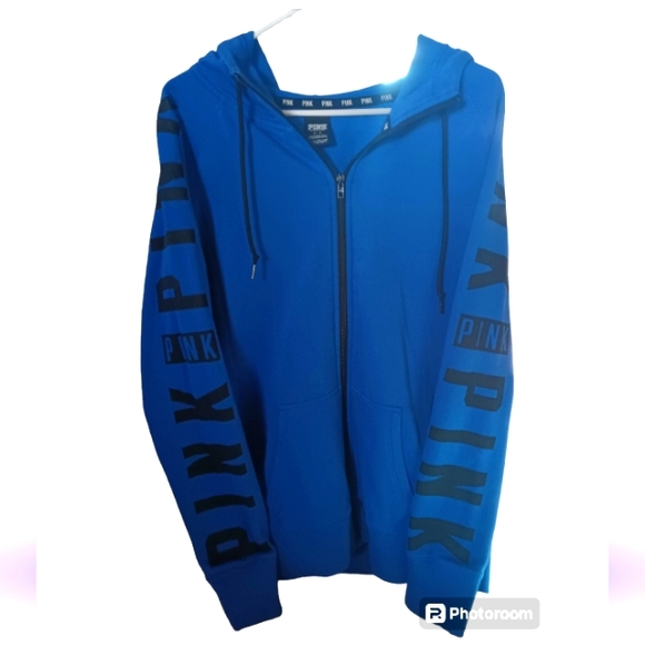 PINK VS Oversized Full Zip Up Hoodie Royal Blue & Black Logos - Picture 2 of 3